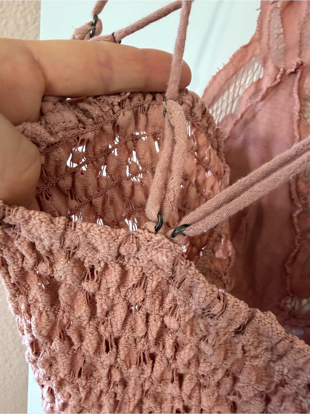 Free People FP ONE Adella Slip Dress Rose Pink Lace Ruffle Boho Mini Size Small - Picture 6 of 7